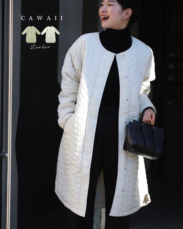 新作3月9日 スッキリIラインのキルティングコート （S~2L対応）fzp00035od cawaii キルティング ロングコート レディース ロングコート ノーカラーコート 大きいサイズ 中綿 ジップアップ フロントボタン シンプル アウター 秋 冬 ダウンコート 50代 40代