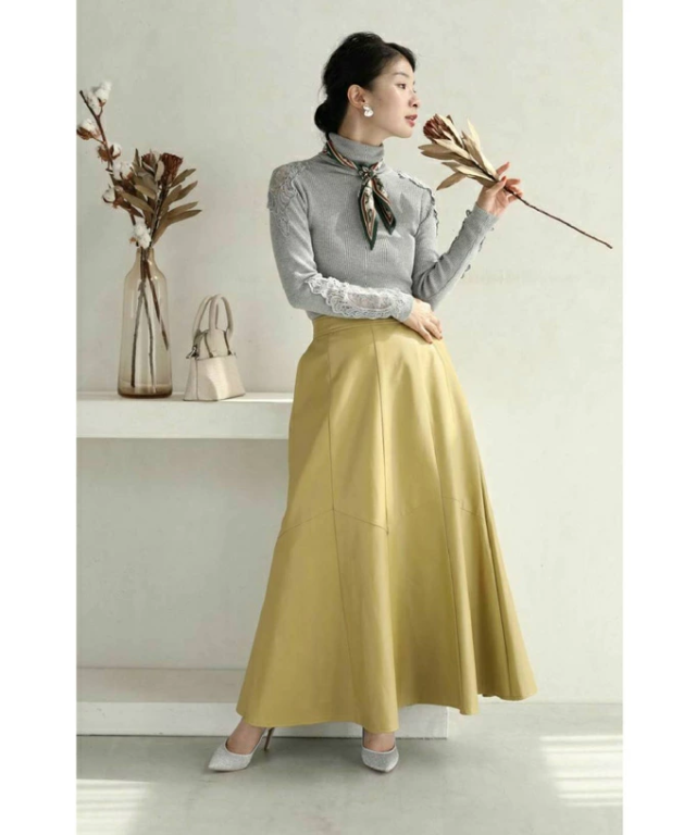 差し色カラーのフェイクレザーミディアムスカート fzp00039od フェイク  