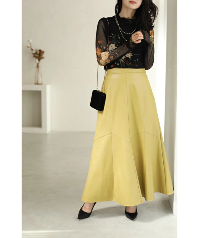 差し色カラーのフェイクレザーミディアムスカート fzp00039od フェイク  