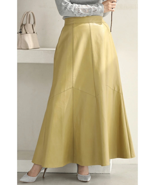 差し色カラーのフェイクレザーミディアムスカート fzp00039od フェイク