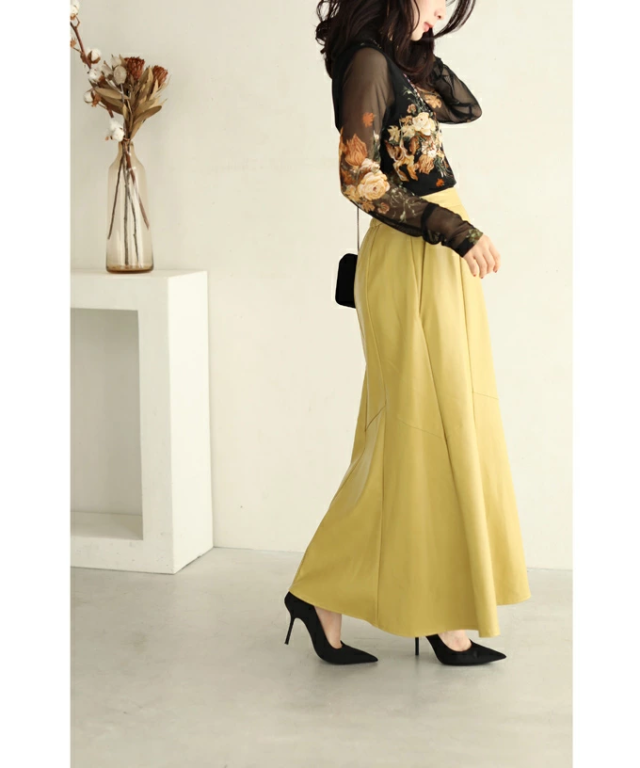 差し色カラーのフェイクレザーミディアムスカート fzp00039od フェイク