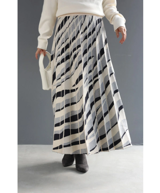 たなびく柄の折りニットロングスカート (S~2L対応) fzp00057od cawaii