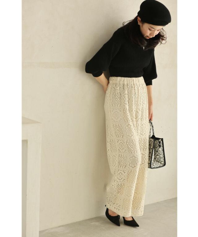 再入荷6月5日 マジョリカタイル風レースワイドパンツ レース ロング