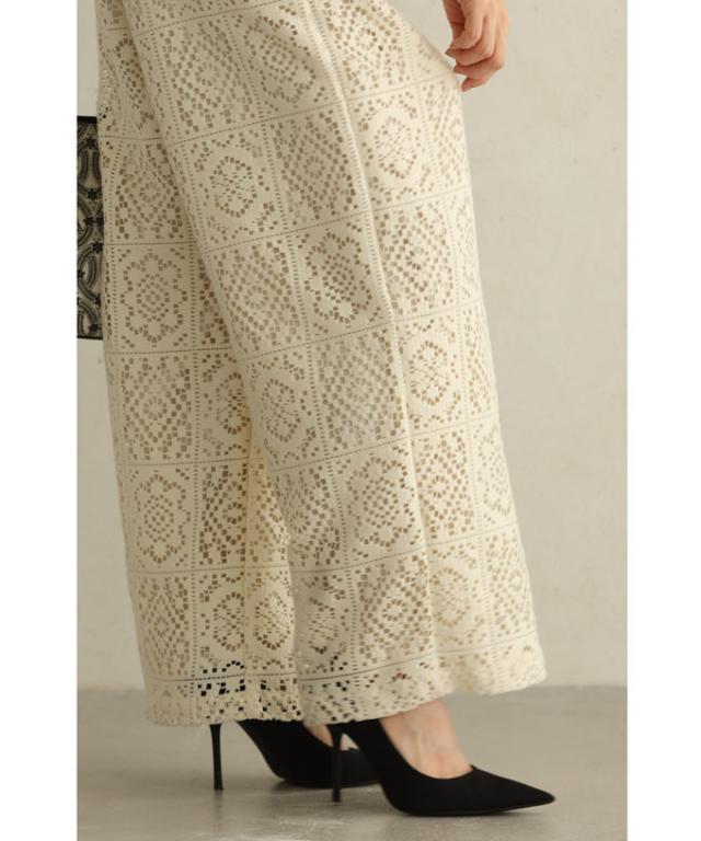 再入荷6月5日 マジョリカタイル風レースワイドパンツ レース ロング