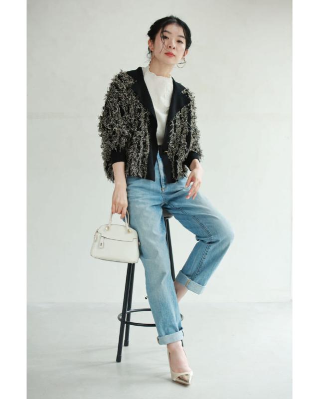 再入荷10月24日 （黒）フリンジラインニットカーディガン cawaii