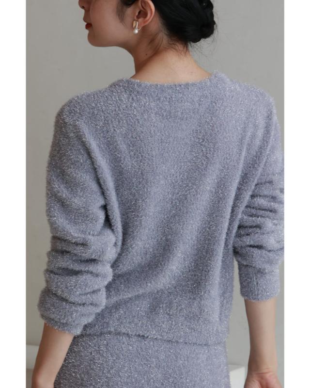 再入荷12月1日 キラキラ起毛の伸びやかニットカーディガン cawaii