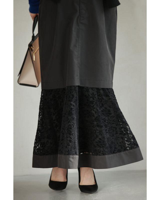 再入荷12月1日 （黒）レース広がるマーメイドラインロングスカート