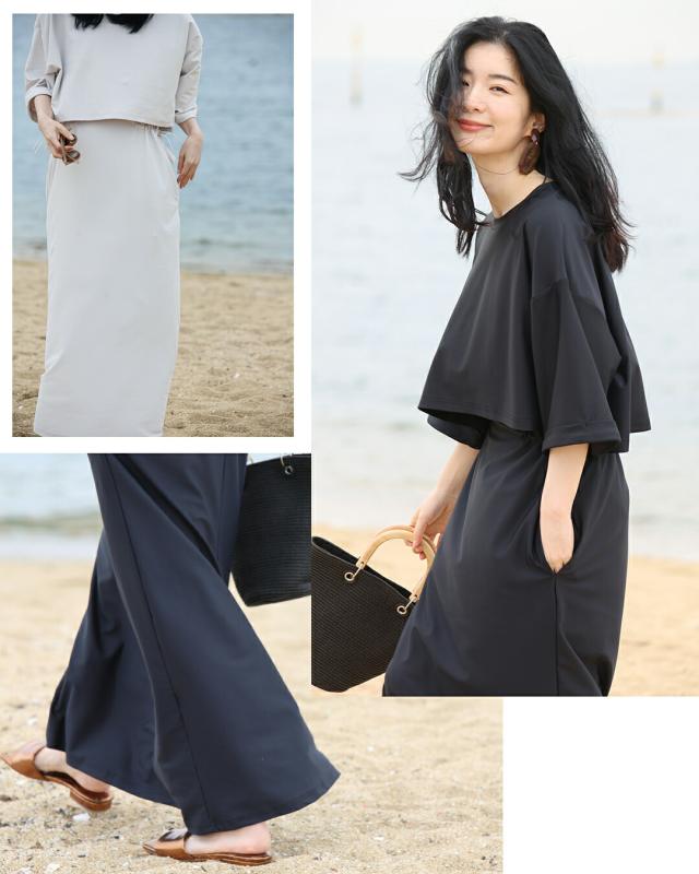 再入荷7月19日 普段着にもなる 上品ラッシュガード 2点セット cawaii