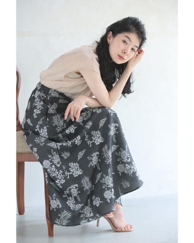 レオナール ワンピース レディース 膝丈 レオナール 花柄長袖ベルト