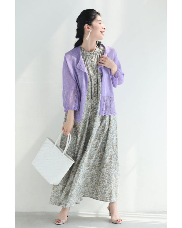 再入荷9月5日 首元タックの淡いボタニカル柄ロングワンピース cawaii fzp00237od S~L対応 ノースリ 前開き ふんわり 総柄 ライトベージュ オシャレ 個性的 大人可愛い エレガント 上品 春服 春物 夏服 夏物 綿100％  レディース ファッション ミセス 30代 40代 50代 再入荷9月5日 首元タックの淡いボタニカル柄ロングワンピース cawaii