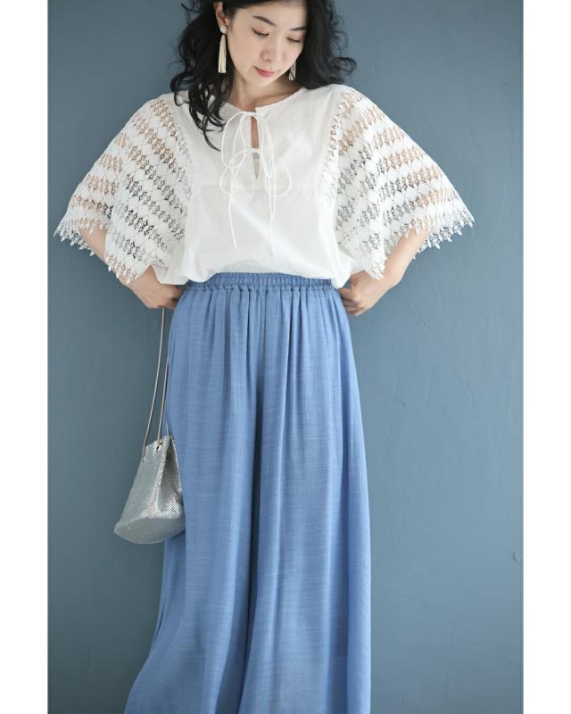 新作7月25日 煌めくようなダイヤカットレースのゆったり袖ブラウス