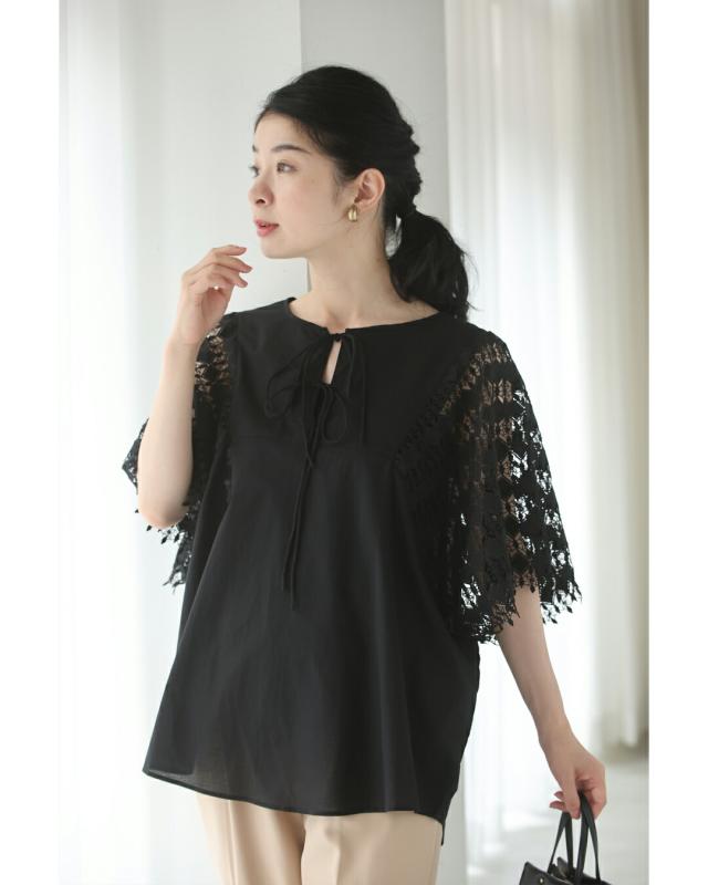 新作7月25日 煌めくようなダイヤカットレースのゆったり袖ブラウストップス トップス ブラウス レディース ファッション 春服 夏服 着回し レース袖 体型カバー cawaii fzp00238od S~3L対応 ブラック ホワイト 日常使い キレイめ シンプル ミセス 30代 40代 50代 新作7月25日 煌めくようなダイヤカットレースのゆったり袖ブラウス