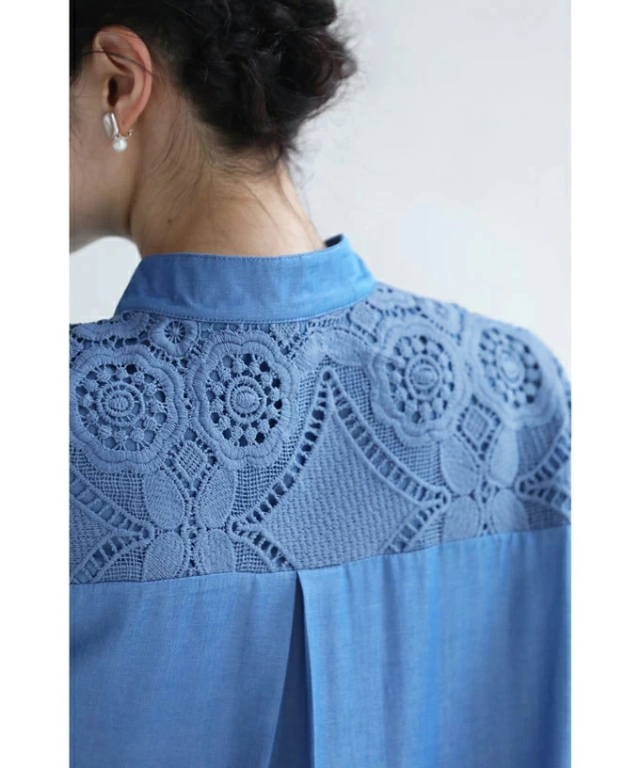 再入荷3月29日 美しいカットワークレースロングシャツ w50259nc cawaii