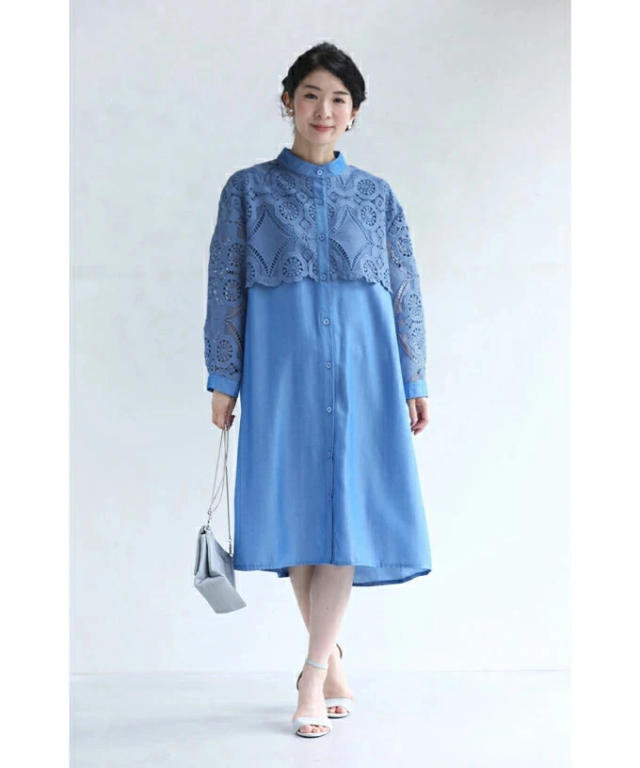 再入荷3月29日 美しいカットワークレースロングシャツ w50259nc cawaii