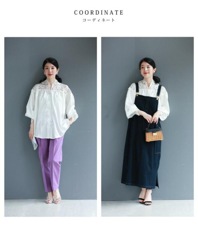 再入荷9月19日 デコルテに沿う白花レースの艶ブラウストップス cawaii