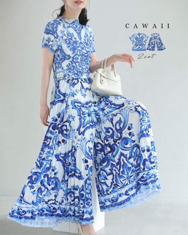 再入荷8月19日 エレガントな伸びやかカットソーとプリーツパンツの2点セット【set】 2点セット セットアップ レディース ファッション 春 夏 着回し cawaii w50533nc S~2L対応 ブルー 日常使い キレイめ 福袋 30代 40代 50代