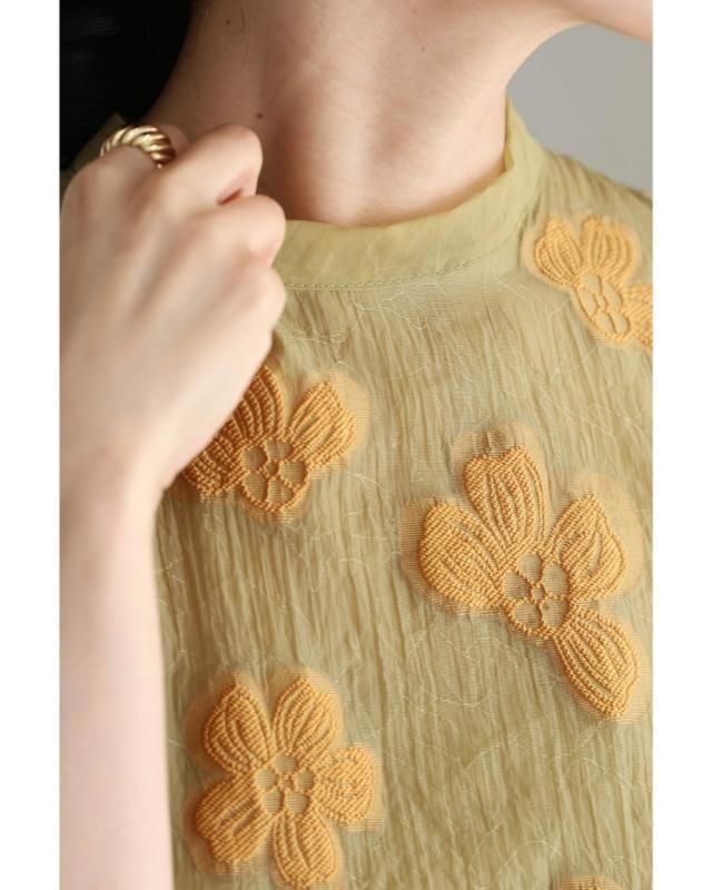新作8月20日 浮かび上がる花刺繍の重なるベールチュニック cawaii