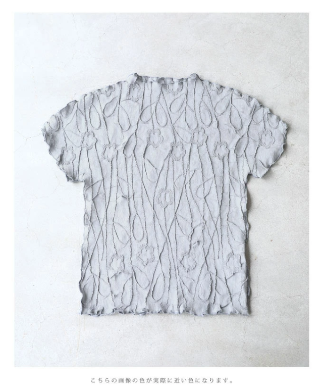 20240511】 （グレー）（S~M対応）浮かぶ刺繍画の伸びやかカットソー