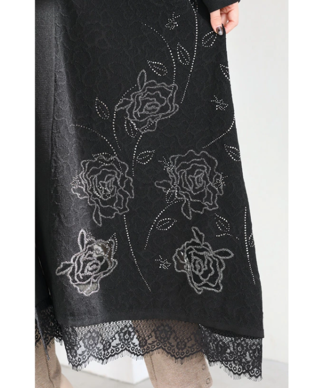 カーディガン 秋冬 ニットカーディガン ロング w53920 M~3L 黒 煌めく