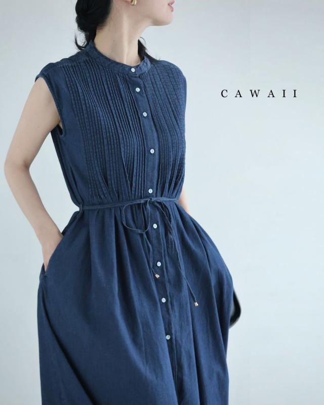 新作7月27日 さらり快適なピンタック切り替えミディアムワンピース（紐リボン付き） cawaii w54587ss S~L対応 綿 コットン ネイビー 春 夏 羽織り 前ボタン 大人女子 デニム風 体型カバー レディース ファッション 大人 ママ ミセス 30代 40代 50代