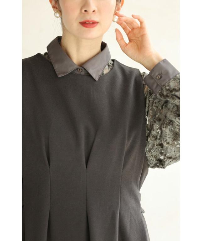 再入荷12月10日 （黒）Xラインタックのロングワンピース 春 秋 冬 秋服