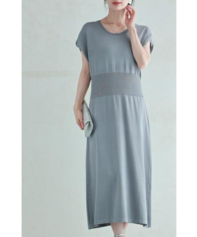 再入荷12月1日 ウエストマークリブのニットミディアムワンピース