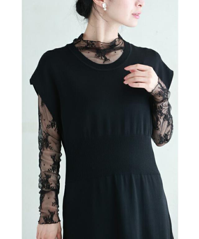 再入荷12月1日 ウエストマークリブのニットミディアムワンピース