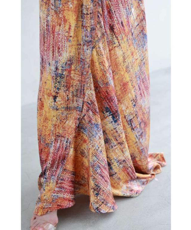 彩り豊かなアート柄カシュクールロングワンピース ロング レディース