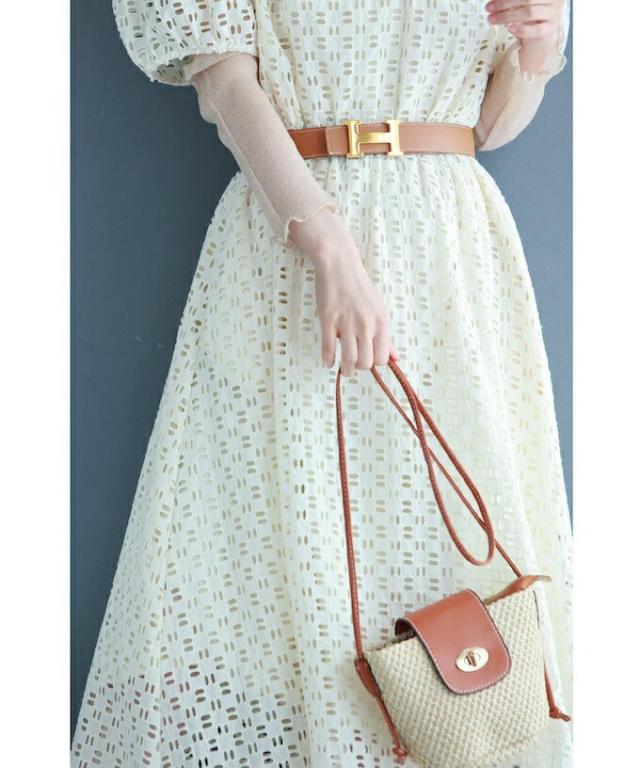 再入荷7月14日 （ベルト付き）まあるいパフスリーブのパンチングレース