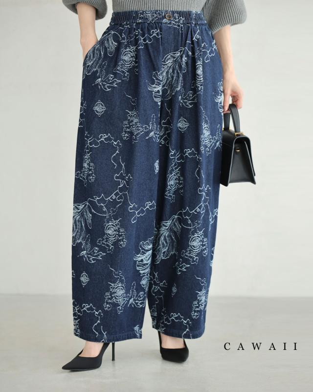 再入荷12月19日 アーティスティックな花画デニムワイドパンツ パンツ デニム レディース ファッション 春服 秋服 冬服 着回し 体型カバー 花画 刺繍 cawaii w60915ps S~2L対応 ブルー 日常使い キレイめ シンプル ミセス 30代 40代 50代の通販は 7,654円