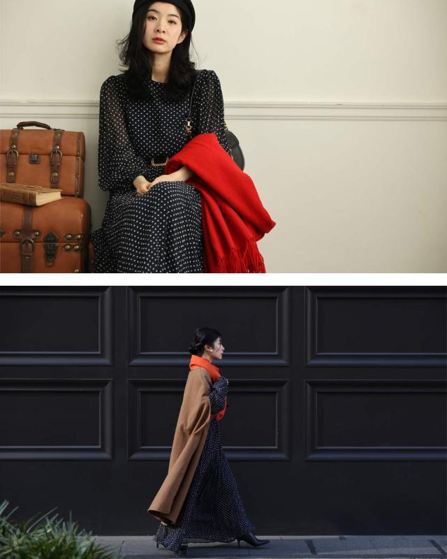 再入荷11月4日 （濃紺）クラシカルなシアードットロングワンピース（ベルト付き） レディース ファッション 秋 冬 着回し 重ね着 レイヤード 体型カバー cawaii w61025ps S~M対応 ネイビー 日常使い キレイめ シンプル ミセス 30代 40代 50代 再入荷11月4日 （濃紺）クラシカルなシアードットロングワンピース