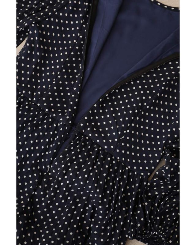 再入荷11月4日 （濃紺）クラシカルなシアードットロングワンピース