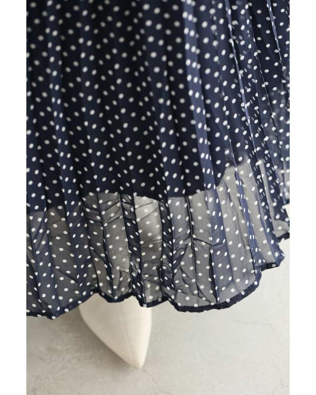 再入荷11月4日 （濃紺）クラシカルなシアードットロングワンピース