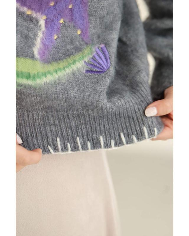 新作1月30日 ふんわり浮かび上がる植物モチーフのニットカーディガン