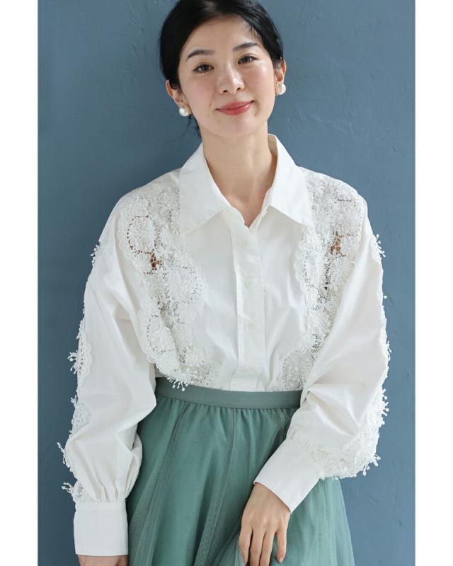 新作2月21日 流れゆく花レースのシャツトップス cawaii w61105ps S~3L