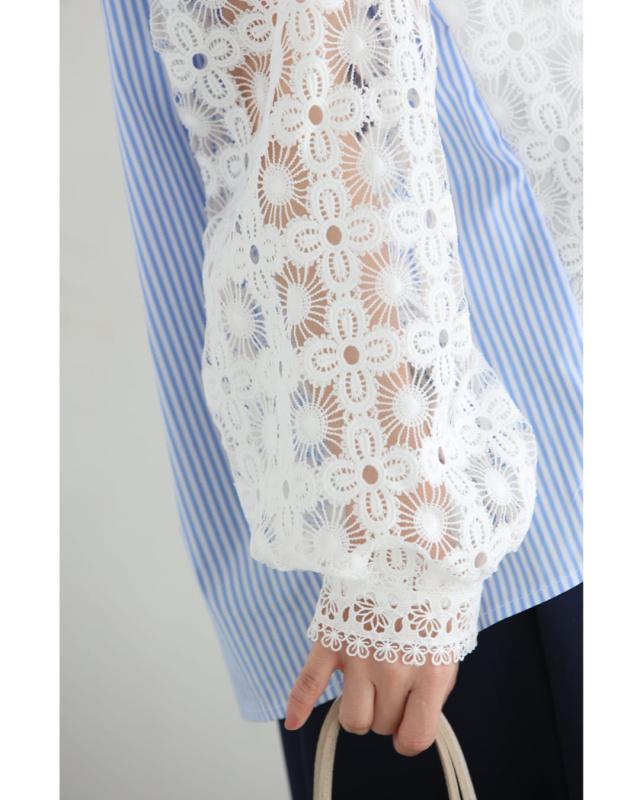新作2月13日 シャツとステンドグラスレースのドッキングブラウス