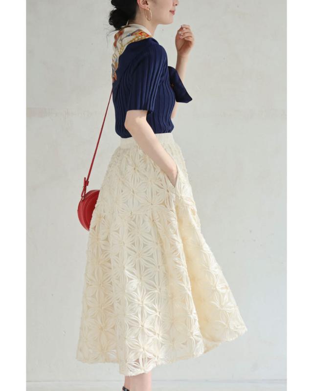 再入荷7月29日 リボンの花咲くベールミディアムスカート cawaii