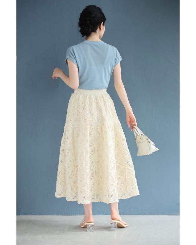 再入荷7月29日 リボンの花咲くベールミディアムスカート cawaii