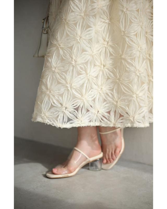 再入荷7月29日 リボンの花咲くベールミディアムスカート cawaii w61111ps S~3L対応 アイボリー ひざ下 フレア 立体花 オーガンジー 春 夏 おしゃれ 清楚感 体型カバー 大人可愛い デイリー使い おでかけ 旅行 レディース ファッション 大人 ママ ミセス 30代 40代 50代 再入荷7月29日 リボンの花咲くベールミディアムスカート cawaii