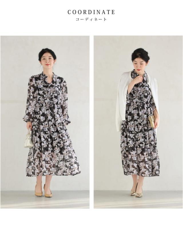 新作2月16日 （黒）シアーベールに咲き誇るエレガントな花柄ミディアム