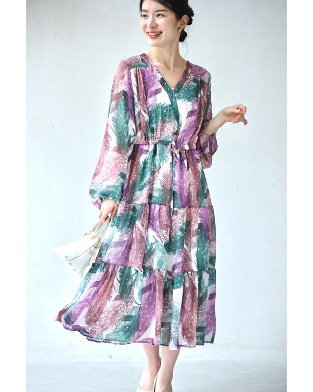 再入荷4月24日 色づく羽舞うスタンプアートのティアードミディアム