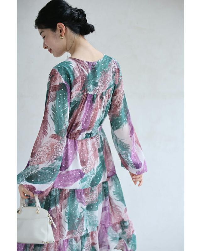 再入荷4月24日 色づく羽舞うスタンプアートのティアードミディアム