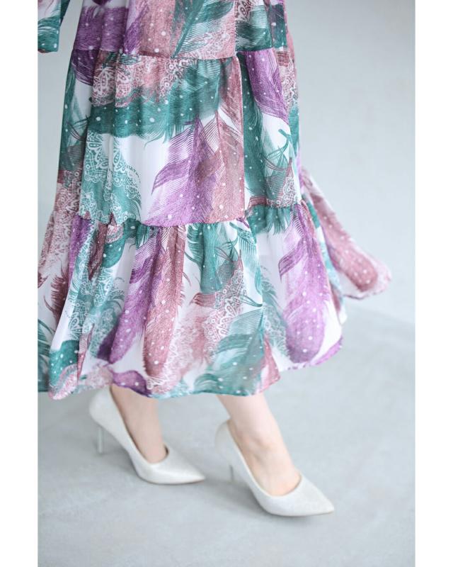 再入荷4月24日 色づく羽舞うスタンプアートのティアードミディアム