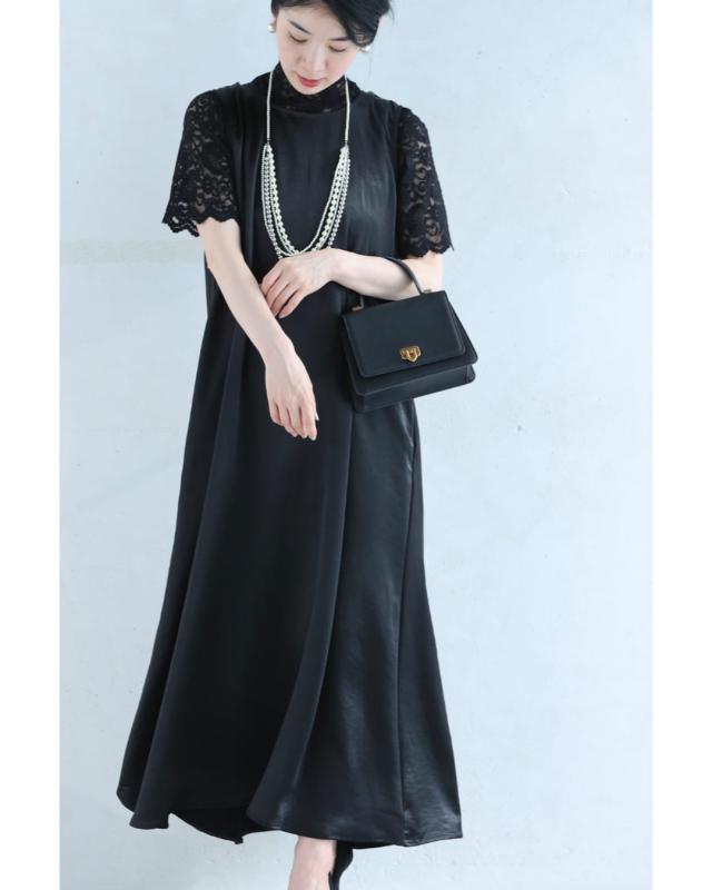 再入荷7月9日 バックタックのラグジュアリーな光沢ロングワンピース