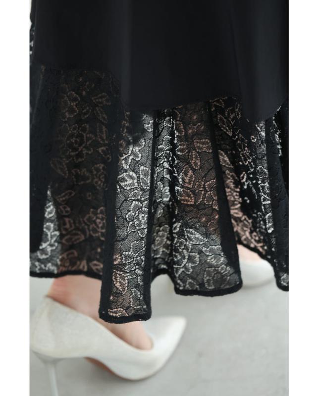 新作5月22日 （黒）ドレープレース揺らめく重なるランダム裾ミディアムスカート cawaii w61221ps S~L対応 ひざ下 変形 春 夏 おでかけ 旅行 パーティー 女子会 デート イベント お呼ばれ 軽やか レディース ファッション 大人 ママ ミセス 30代 40代 50代