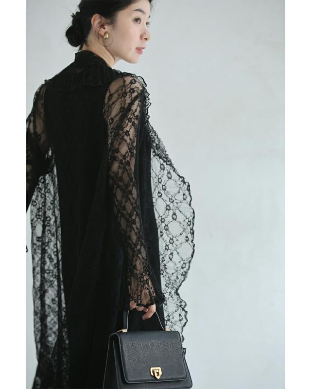 再入荷7月27日 （黒）レースロングカーディガンとプリーツワンピースの2点セット set CAWAII w61277ps 透け感 スッキリ見え 伸縮性 ブラック 個性的 大人可愛い エレガント 上品 春 夏 薄手 レディース ファッション 30代 40代 50代 福袋 再入荷7月27日 （黒）レースロングカーディガンとプリーツワンピースの