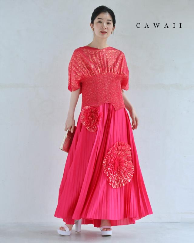 新作6月11日 プリーツカットソーと花咲くチューブトップワンピースの2点セット【set】 cawaii w61291ps S~3L対応 春 夏 デザイン性 体型カバー ピンク オケージョン イベント ドレッシー モチーフ 着回し レディース ファッション 大人 ママ ミセス 30代 40代 50代 福袋