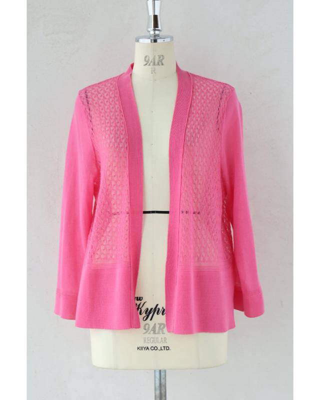 再入荷7月27日 伸びるレースの華やかピンクカーディガン cawaii w61294ps S~3L対応 羽織り 長袖 サマーニット 冷房対策 日除け 透け感 ピンク オシャレ 個性的 大人可愛い エレガント 上品 春服 春物 夏服 夏物 薄手 レディース ファッション ミセス 30代 40代 50代 再入荷7月27日 伸びるレースの華やかピンクカーディガン cawaii