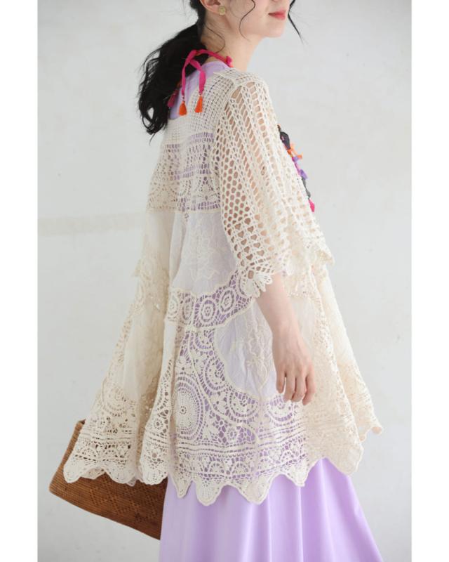 再入荷9月4日 涼しく腰回りまでカバーするクロシェAラインチュニック cawaii w61304ps S~3L対応 半端袖 重ね着 レース ベージュ オシャレ 個性的 大人可愛い エレガント 上品 春服 春物 夏服 夏物 薄手 楽ちん レディース ファッション ミセス 30代 40代 50代 再入荷9月4日 涼しく腰回りまでカバーするクロシェAラインチュニック