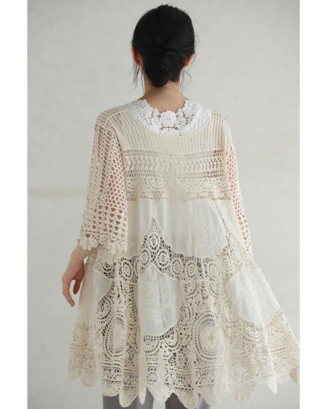 再入荷9月4日 涼しく腰回りまでカバーするクロシェAラインチュニック